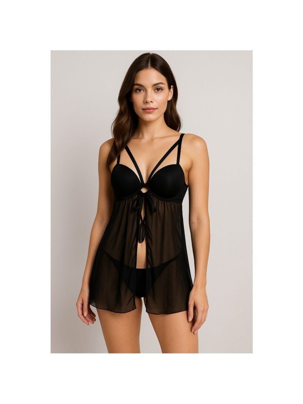 Victoria’s Secret 36C Black Underwire Babydoll Tie front & adjustable bra hooks